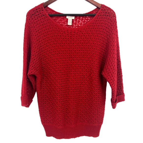 Chico's Sweaters - Chico's WOOL Size 1 or Medium Blouse Shirt Top Red Sweater Open Knit Christmas